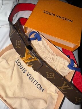 Louis Vuitton Red and Brown Reversible Leather Belt